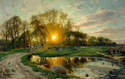 Přivést krávy domů při západu slunce od Peder Monsted