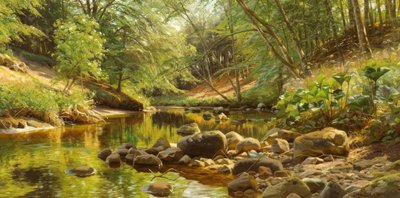 P.Mönsted, Sonniger Waldbach od Peder Monsted