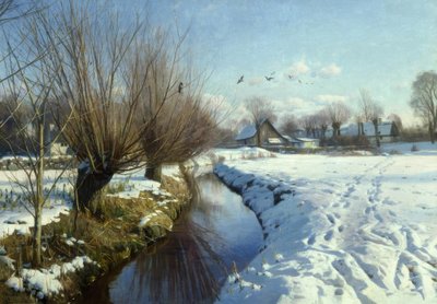 Slunečný zimní den u potoka od Peder Monsted
