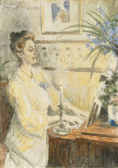 Portrét Johanne Helene Louise Brodersen, u klavíru, 1907 od Peder Severin Krøyer