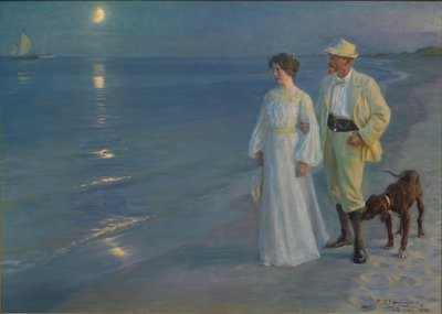 Dánsky: Sommeraften ved Skagens Strand Letní večer na pláži Skagen. Umělec a jeho žena. od Peder Severin Krøyer