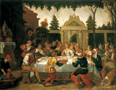 Svatební hostina Isaaca a Rebeccy od umělce ze školy Pedro Orrente (1580-cca 1645) od Pedro (school of) Orrente