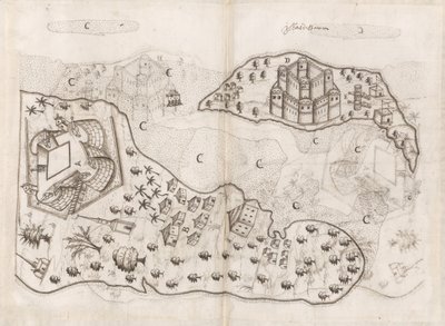 Portugalský plán Bahrajnských ostrovů, Livro do Estado da India Oriental Pedra Barreta de Resende, Sloane MS 197, f.165v-166r (pero a tuš na papíře) od Pedro Barretto de Resende