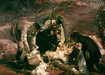 Darování krve“ Válečné zranění zachraňují dobrovolníci Červeného kříže (malba) od Pedro Ferrer Calatayud