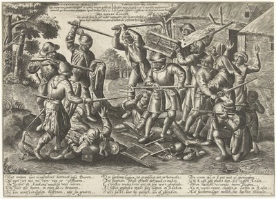 Bitva mezi rolníky a vojáky Derboer Plaeghe (název na objektu) od Peeter Baltens