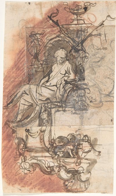 Návrh na sepulkrální pomník se sedící ženskou postavou, verso..., konec 17.-začátek 18. stol. od Peeter Verbrugghen II