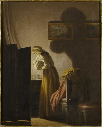 Une femme attrapant des puces a la lumiere de la bougie - Žena chytající blechy při svíčkách, Hillestrom, Pehr (1732-1816). Olej na plátně. Rozměr: 51,5 x 42,5 cm. Národní muzeum Stockholm od Pehr Hilleström