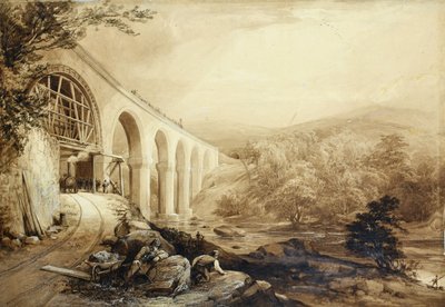 Quakers Yard Viaduct, cca 1840 (pero a mytí na papíře) od Penry Williams