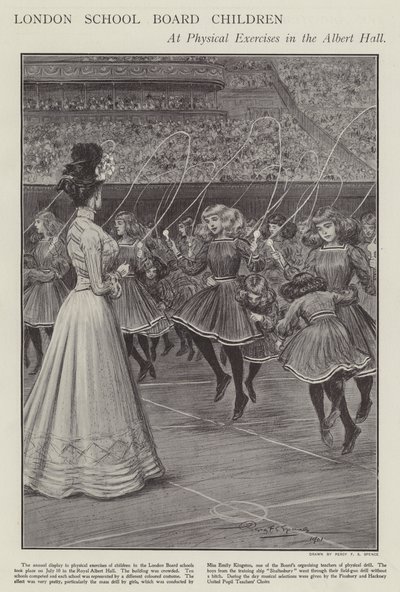 Děti London School Board na fyzických cvičeních v Albert Hall (litho) od Percy F.S. (after) Spence