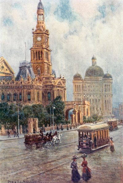 Radnice, Sydney (barevné lito) od Percy F.S. (after) Spence