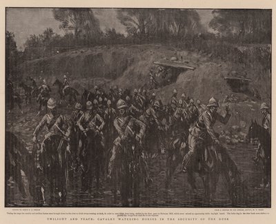 Soumrak a mír, kavalerie napájející koně v bezpečí soumraku od Percy F.S. Spence