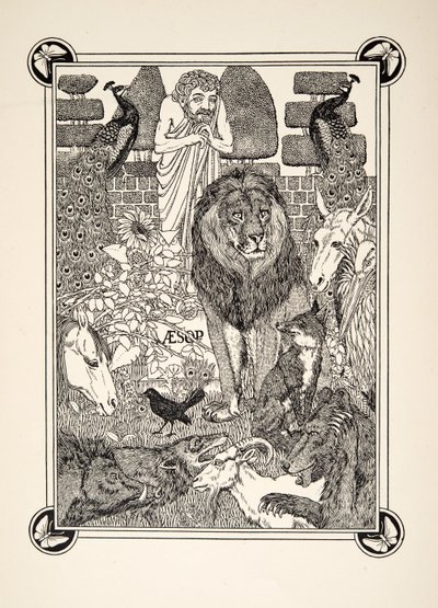 Frontispis, ze Sto Ezopových bajek, pub.1903 od Percy J. Billingshurst