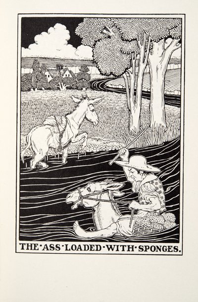 The Ass Loaded with Sponges, od Fontaine Fables, hospoda. 1905 od Percy J. Billingshurst