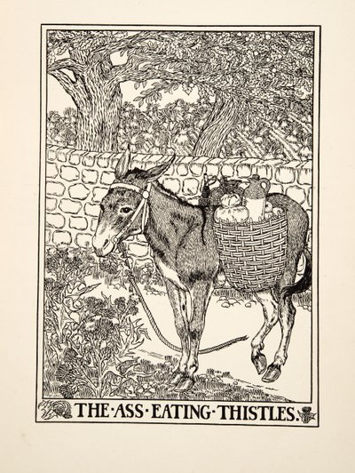 Osel žere bodláky, ze Sto bajek o Ezopovi, pub.1903 od Percy J. Billingshurst