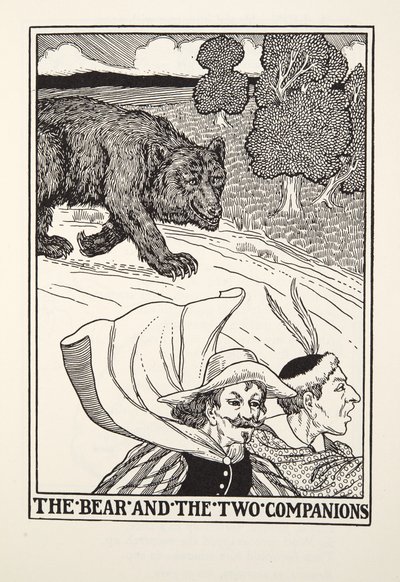 Medvěd a dva společníci, od Fontaine Fables, hospoda. 1905 (rytina) od Percy J. Billingshurst