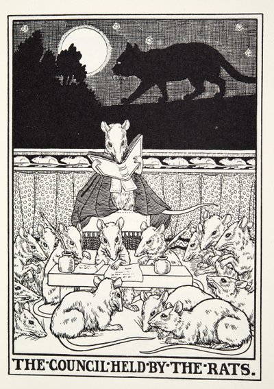 Rada držená krysami, z Fontainových pohádek, pub. 1905 od Percy J. Billingshurst
