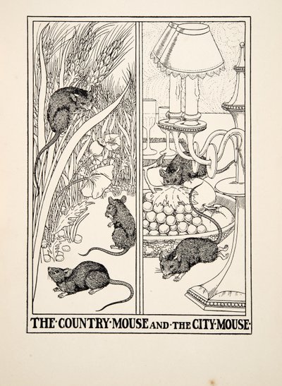 Venkovská myš a městská myš, ze Sto bajek Ezopových, pub. 1903 od Percy J. Billingshurst