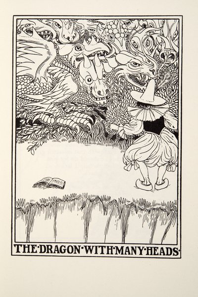 Drak s mnoha hlavami, od Fontaine Bajky, hospoda. 1905 (rytina) od Percy J. Billingshurst