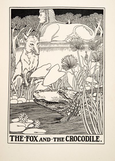 Liška a krokodýl, ze Sto bajek Ezopových, pub.1903 od Percy J. Billingshurst