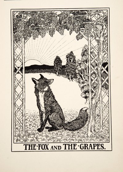 Liška a hrozny, ze sta Ezopových bajek, pub.1903 od Percy J. Billingshurst