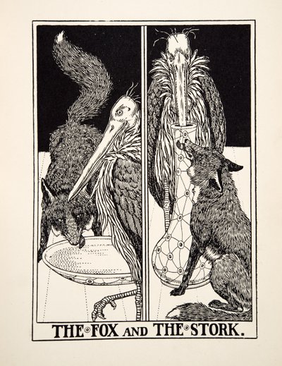 Liška a čáp, ze sta Ezopových bajek, pub.1903 od Percy J. Billingshurst