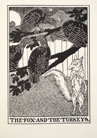 The Fox and the Turkeys, from Fontaine Fables, pub. 1905 od Percy J. Billingshurst