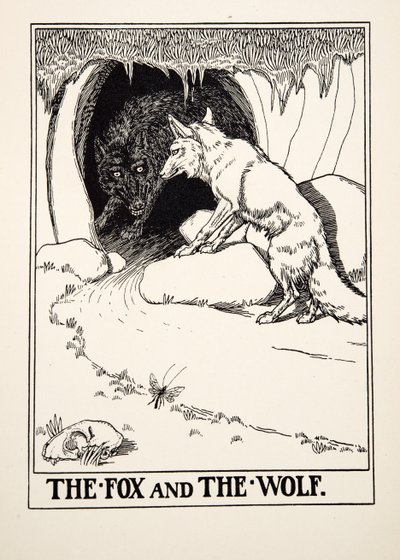 Liška a vlk, ze sta Ezopových bajek, pub. 1903 (rytina) od Percy J. Billingshurst