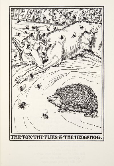 Liška, mouchy a ježek, z Fontaine Fables, hospoda. 1905 od Percy J. Billingshurst