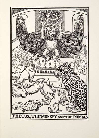 The Fox, the Monkey, and the Animals, from Fontaine Fables, pub. 1905 od Percy J. Billingshurst