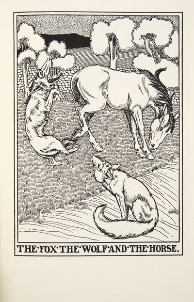 Liška, vlk a kůň, z Fontaine Fables, hospoda. 1905 od Percy J. Billingshurst