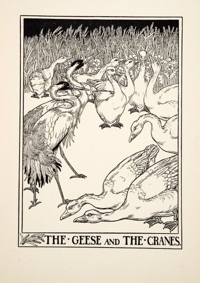 Husy a jeřábi, ze Sto Ezopových bajek, pub.1903 od Percy J. Billingshurst