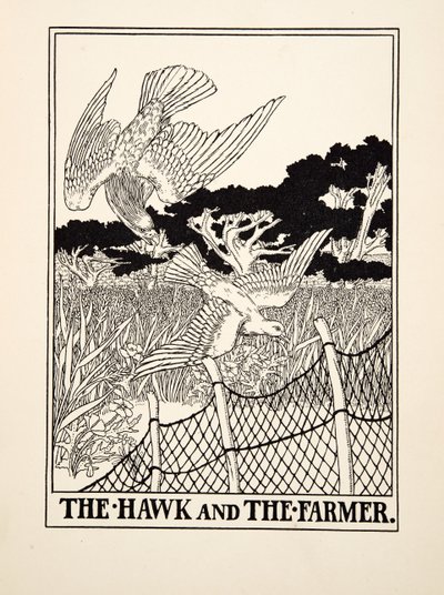 Jestřáb a farmář, ze sta Ezopových bajek, pub. 1903 (rytina) od Percy J. Billingshurst