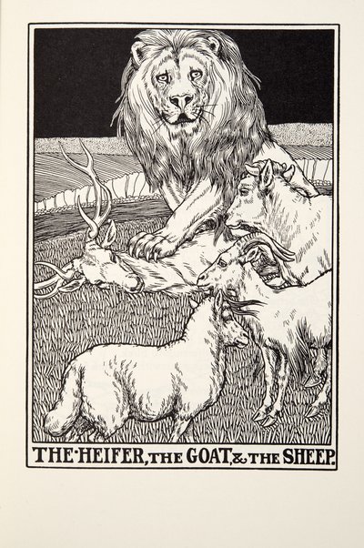 Jalovice, koza a ovce, z Fontaine Fables, hospoda. 1905 od Percy J. Billingshurst