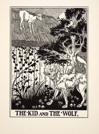 Kid a vlk, ze Sto bajek Ezopových, pub.1903 od Percy J. Billingshurst