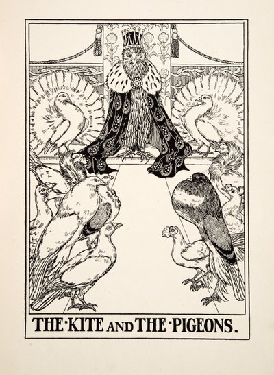 The Kite and the Pigeons, from A Hundred Bajky of Ezop, pub.1903 od Percy J. Billingshurst