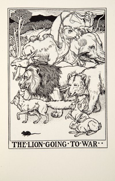 The Lion Going to War, od Fontaine Fables, hospoda. 1905 od Percy J. Billingshurst