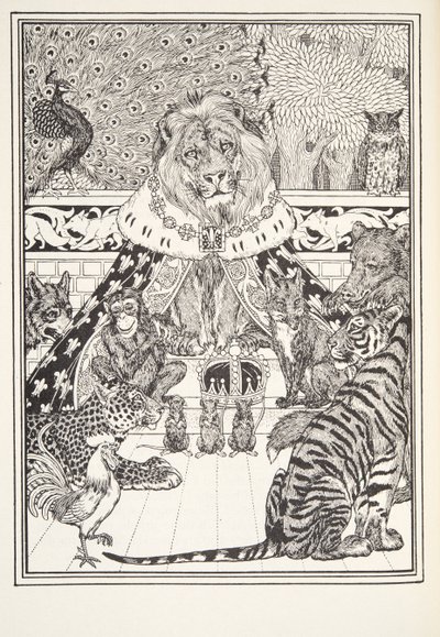 The Lion and his Associates, Frontispiece, from Fontaine Fables, pub. 1905 od Percy J. Billingshurst