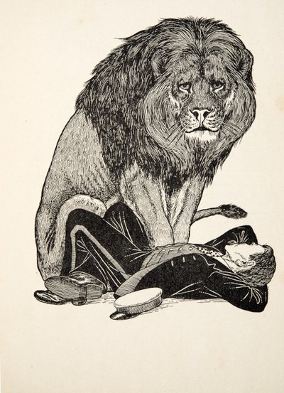 Lev a jeho strážce, ze Sto anekdot o zvířatech, hospoda. 1924 od Percy J. Billingshurst