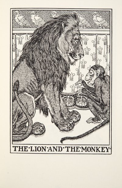 Lev a opice, z Fontaine Fables, hospoda. 1905 od Percy J. Billingshurst