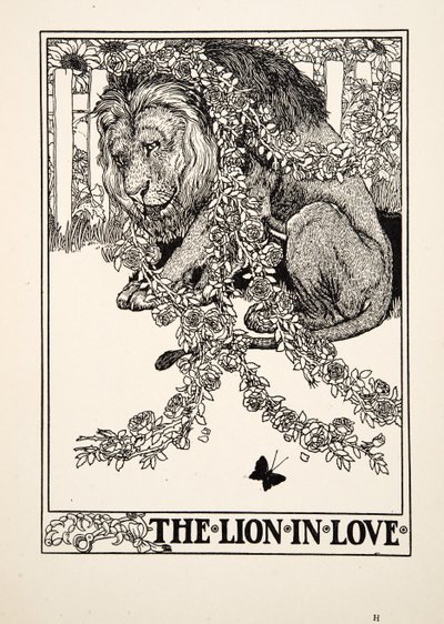 Zamilovaný lev, ze sta Ezopových bajek, pub.1903 od Percy J. Billingshurst