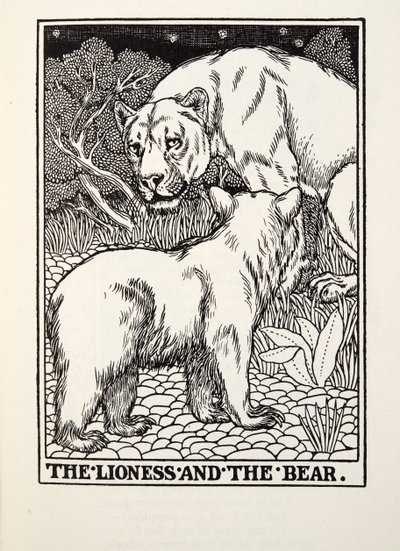Lvice a medvěd, z Fontaine Fables, hospoda. 1905 od Percy J. Billingshurst