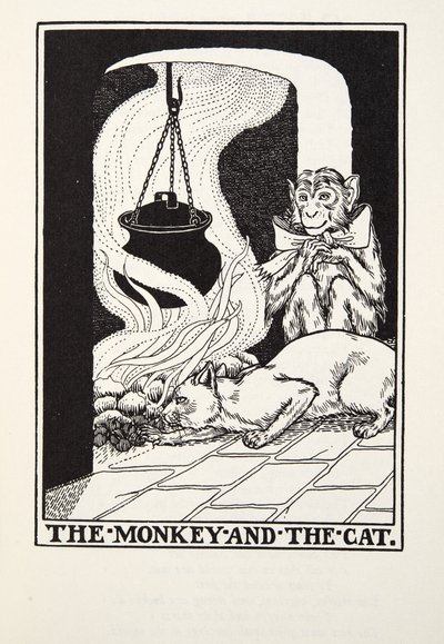 The Monkey and the Cat, from Fontaine Fables, pub. 1905 od Percy J. Billingshurst