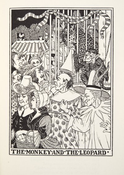 The Monkey and the Leopard, from Fontaine Fables, pub. 1905 od Percy J. Billingshurst