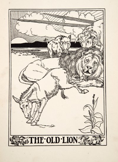 Starý lev, ze sta Ezopových bajek, pub. 1903 od Percy J. Billingshurst
