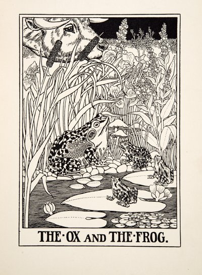 Vůl a žába, ze sta Ezopových bajek, pub.1903 od Percy J. Billingshurst