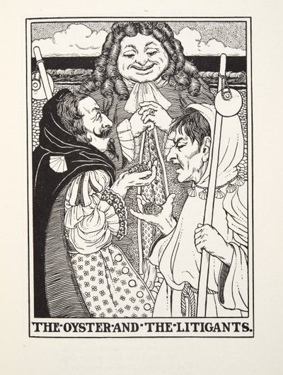 Ústřice a soudní strany, z Fontainových pohádek, pub. 1905 (rytina) od Percy J. Billingshurst