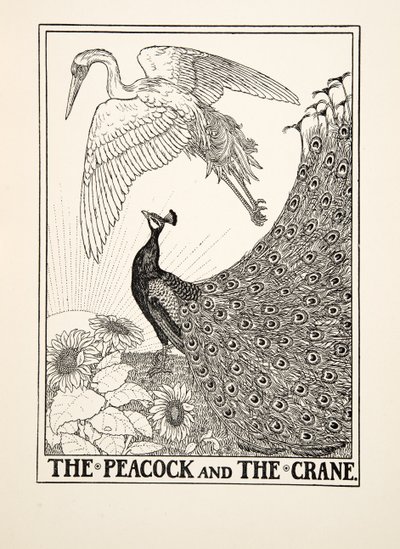 Páv a jeřáb, ze Sto Ezopových bajek, pub.1903 od Percy J. Billingshurst