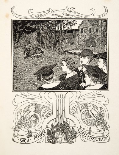 Síla hudby, ze Sto anekdot o zvířatech, hospoda. 1924 (rytina) od Percy J. Billingshurst