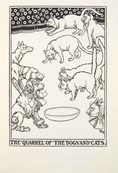 Hádka psů a koček, od Fontaine Fables, hospoda. 1905 od Percy J. Billingshurst