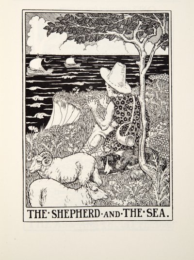 The Shepherd and The Sea, od Fontaine Fables, hospoda. 1905 od Percy J. Billingshurst